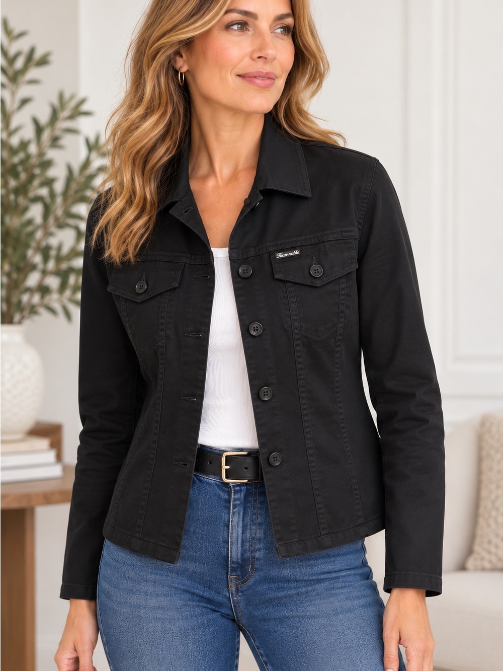 Façonnable Women’s Black Stretch Cotton Jacket Blazer Size Medium